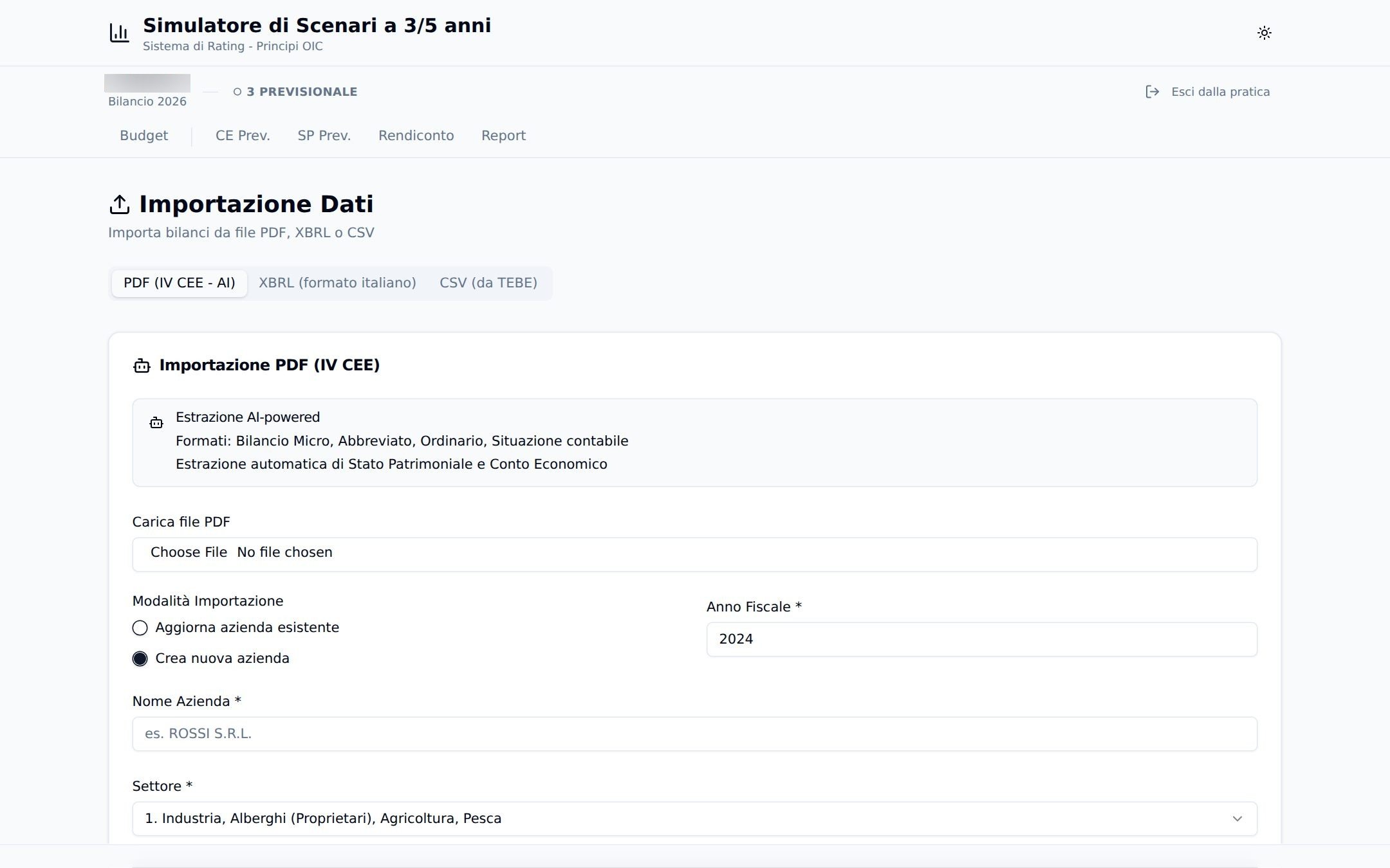 La pagina di import autonoma