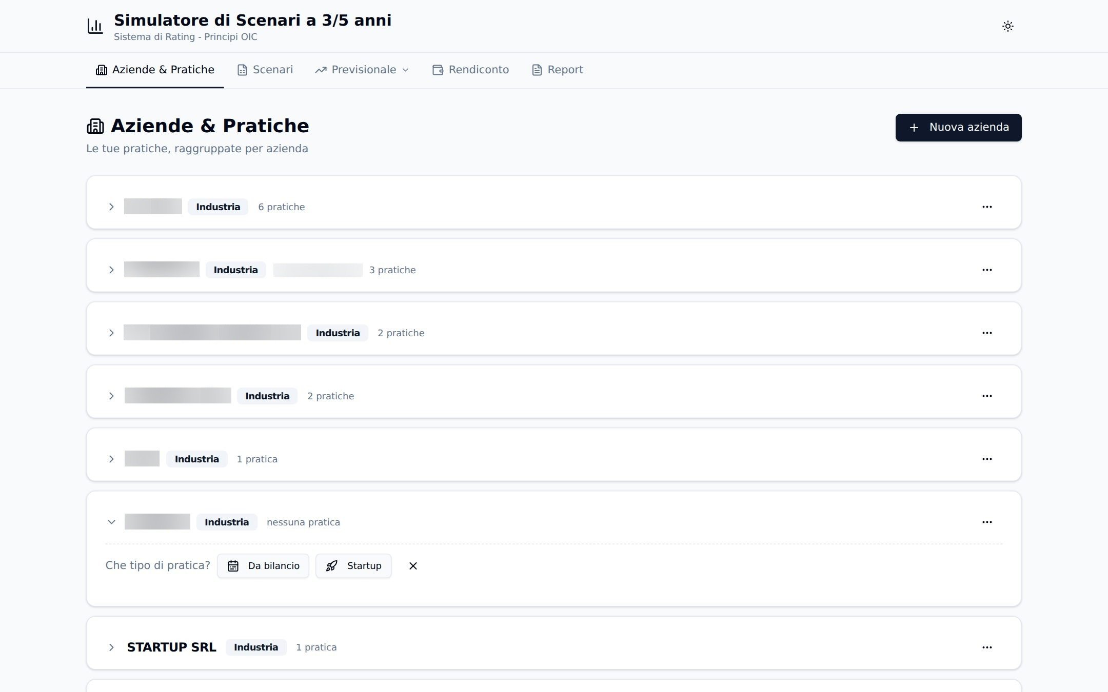 Dialogo Nuova pratica → Startup